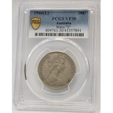 AUSTRALIA 1966 . TWENTY 20 CENTS COIN . VARIETY . WAVY 2